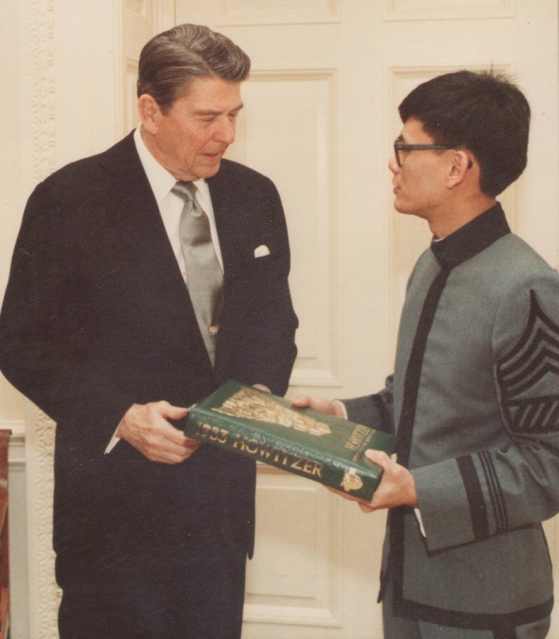 19840222 White House Photo C President Reagan w Cadet Dean Chang