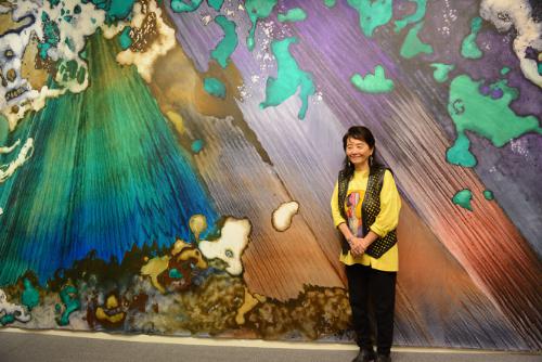 Marlene Tseng Yu with "Emerald Forest" 2010 Acrylic on canvas 10x20 feet (PRNewsFoto/Marlene Tseng Yu)